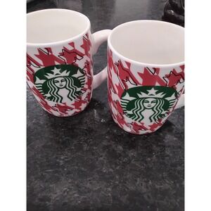 Starbucks 2017 Rd White Houndstooth Coffee Mugs Set of 2 Ceramic 10oz Siren Logo